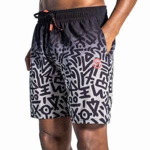 Virus Men's Black & Gray Graffiti Athletic Shorts with Coral Accent